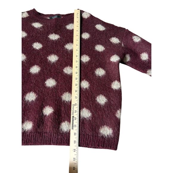Koan Knitwear Pullover Sweater Large L Mohair Wool Blend Burgundy Red Cream Dot - Picture 5 of 8